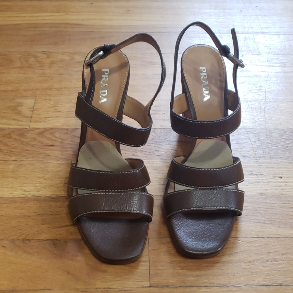 Prada Leather and Bamboo Sandals
